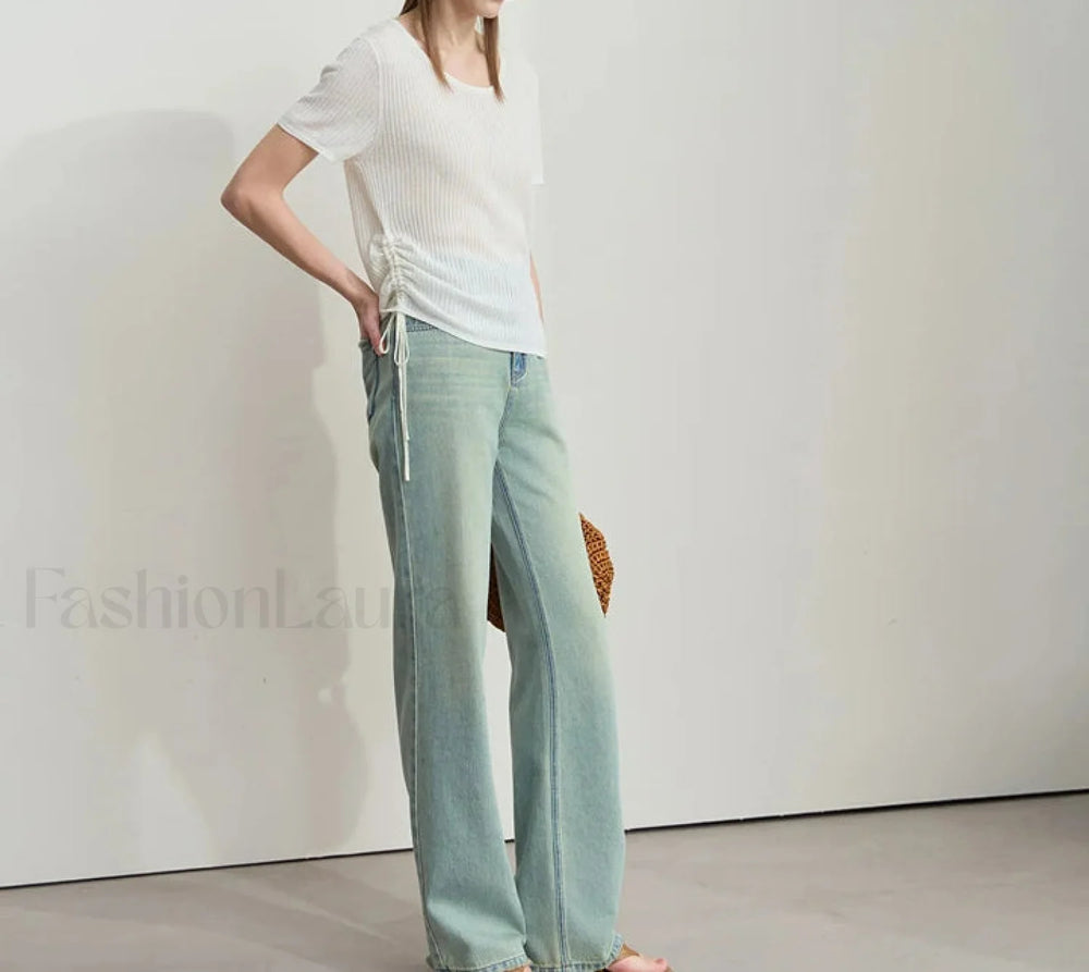 Denim Wide Leg Pants T Shirt White / S
