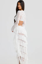 Lace Trim Layered Ribbon Tie Skirt Set