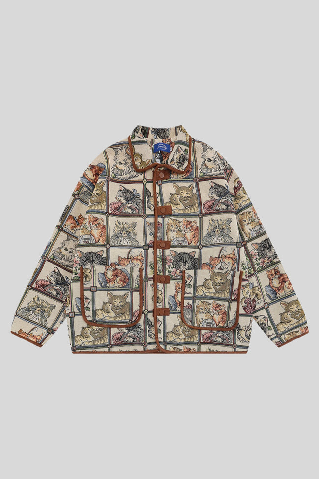Vintage Cat Jacquard Button Up Jacket Main image