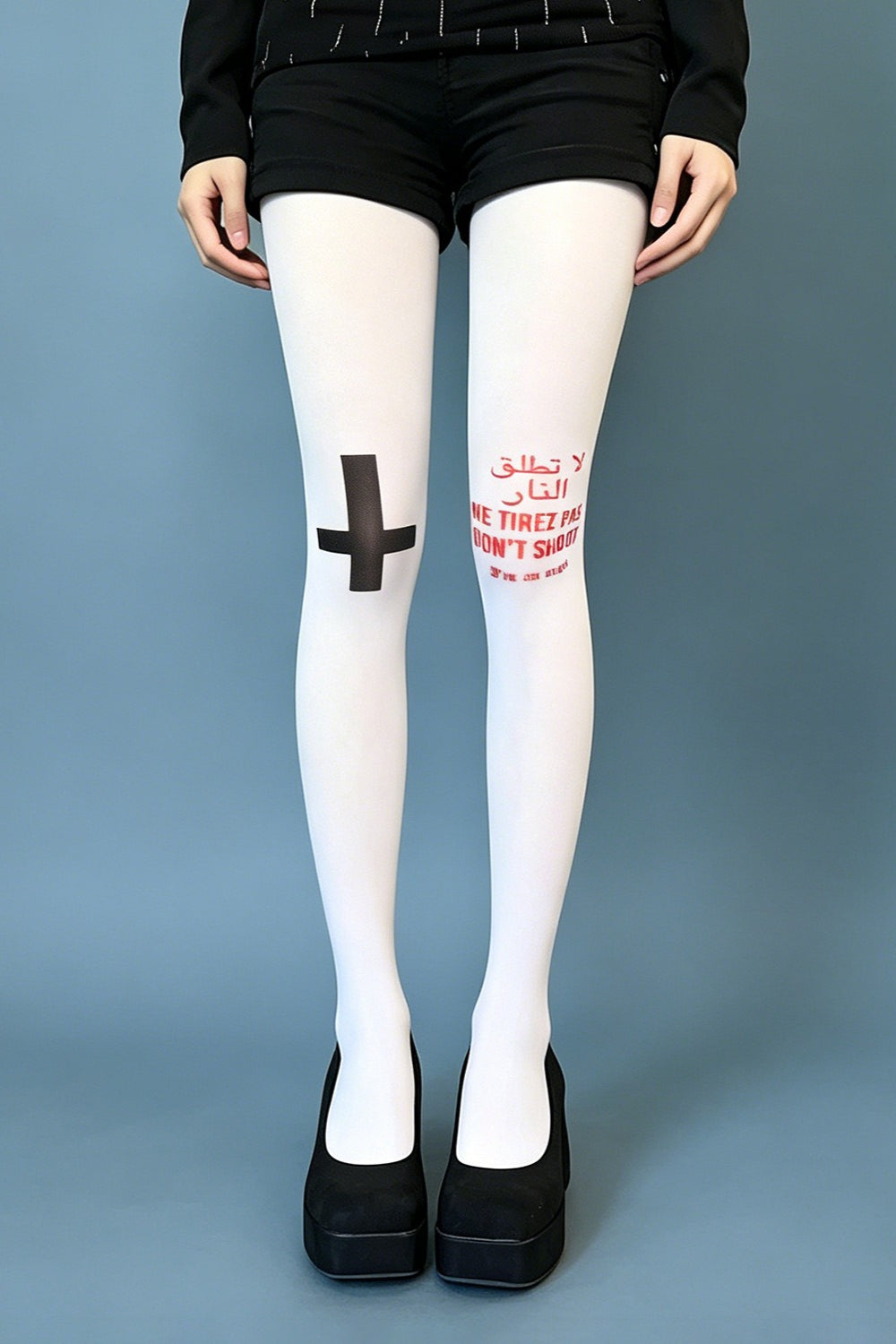 Plus Size Y2K Gothic Cross White Tights Main image
