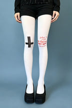 Plus Size Y2K Gothic Cross White Tights