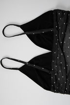 Polka Dot Mesh Patchwork Plunge V Cami
