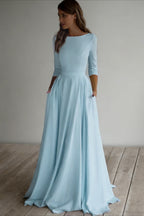 Three Quarter Sleeve Pocket Formal Dress