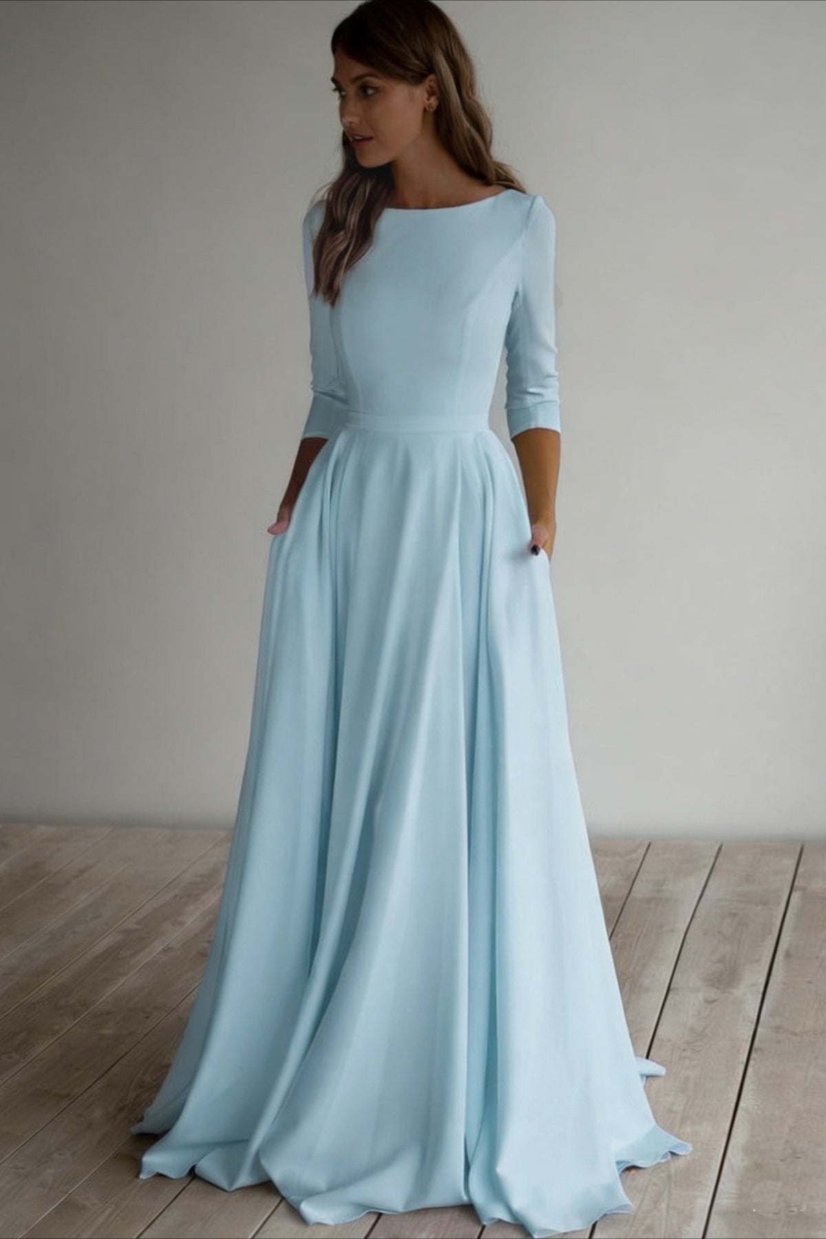 Three Quarter Sleeve Pocket Formal Dress