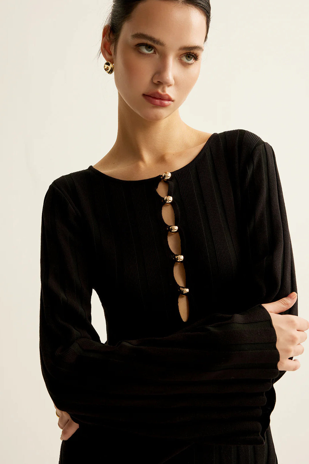 V Neck Button Front Sweater Dress Secondary image