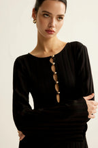 V Neck Button Front Sweater Dress