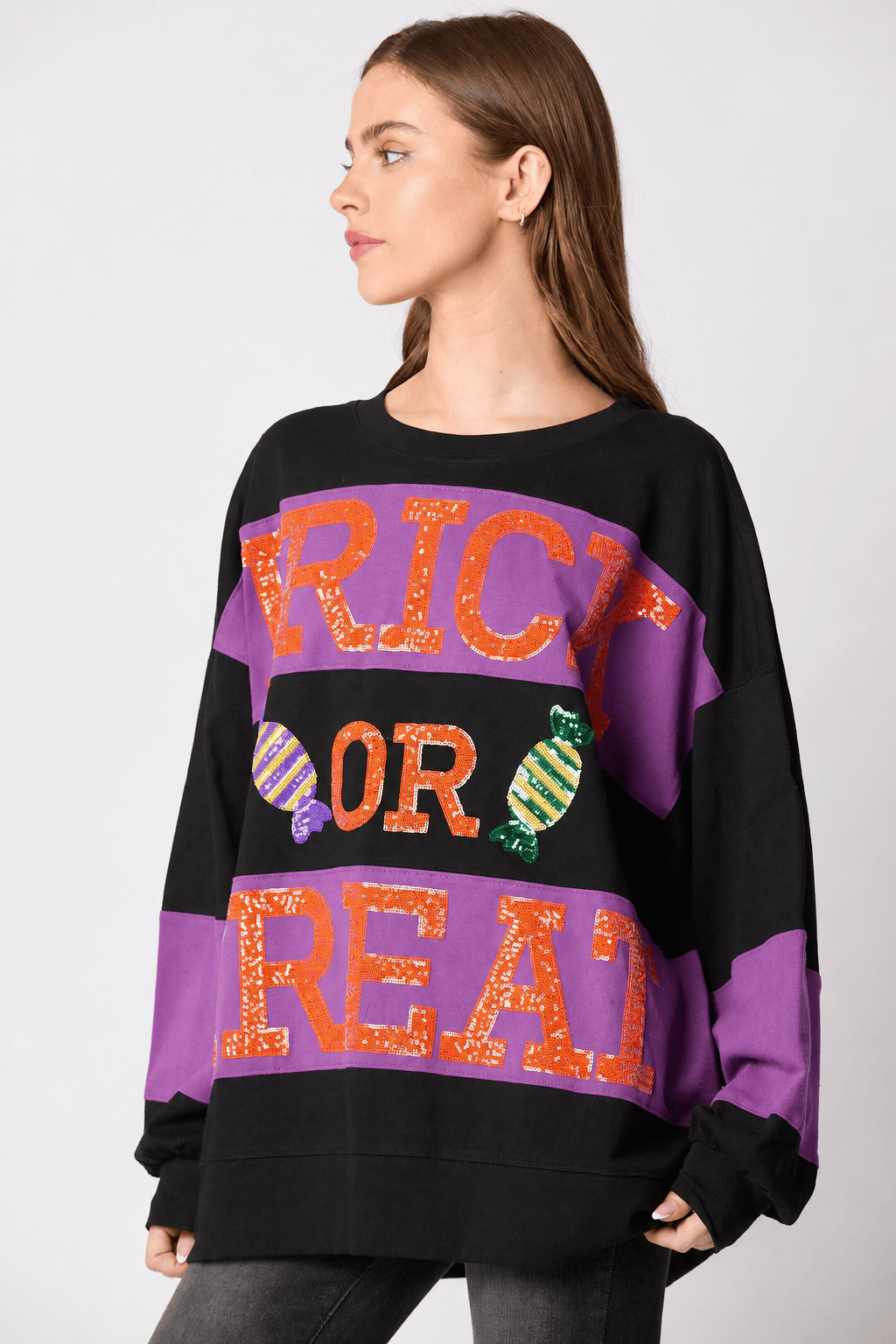 Candy Graphic Sequin Color Block Sweatshirt