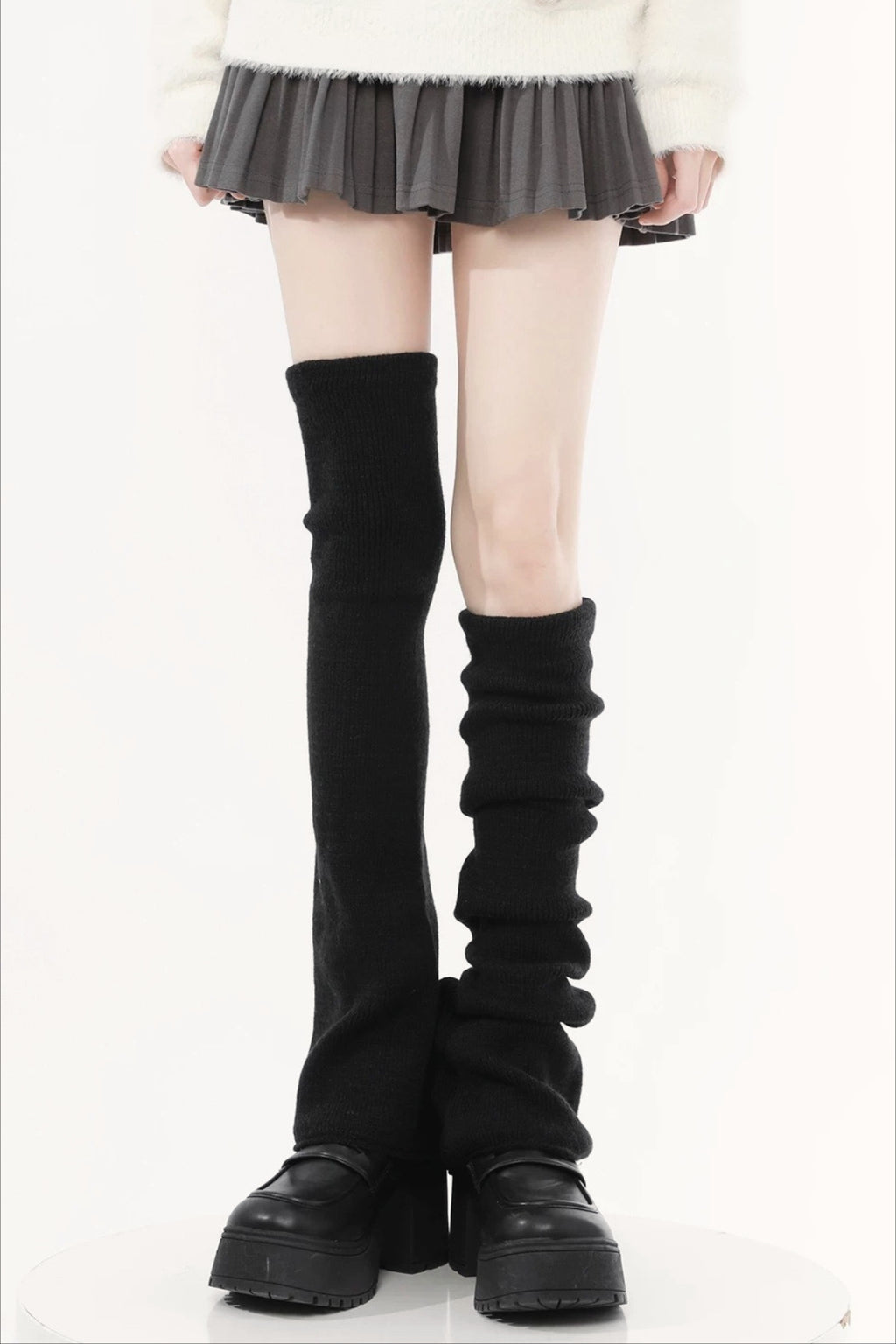 Ribbed Knit Bell Bottom Long Leg Warmers