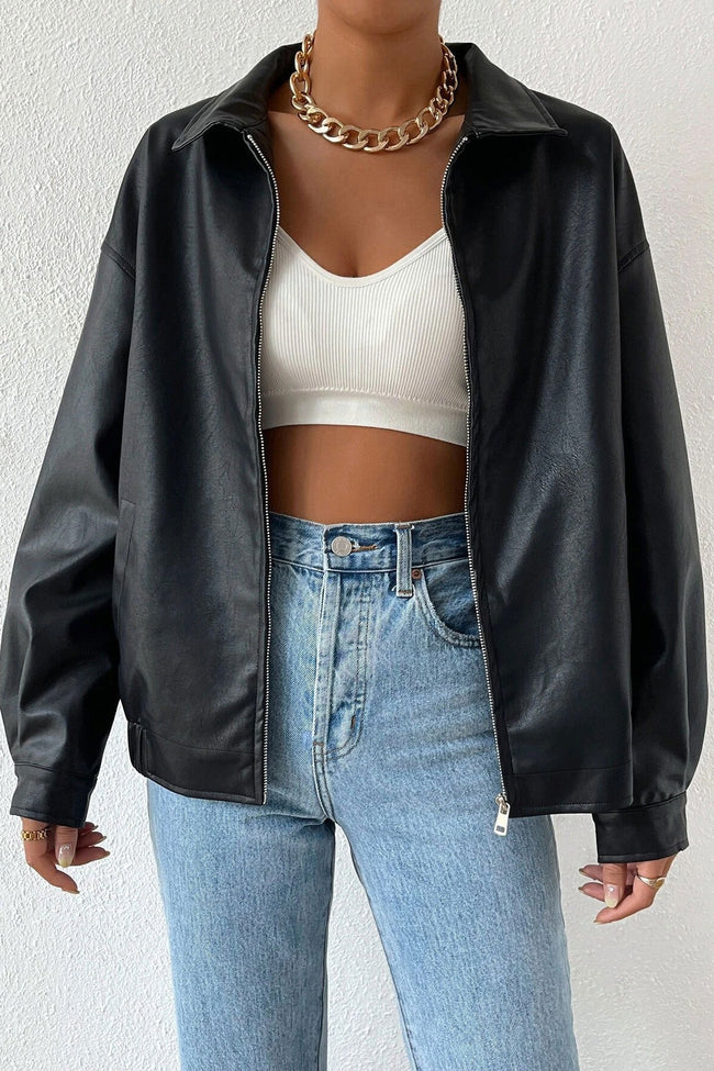 Solid Color Leather Look Jacket Black / S Main image