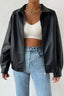 Solid Color Leather Look Jacket Black / S