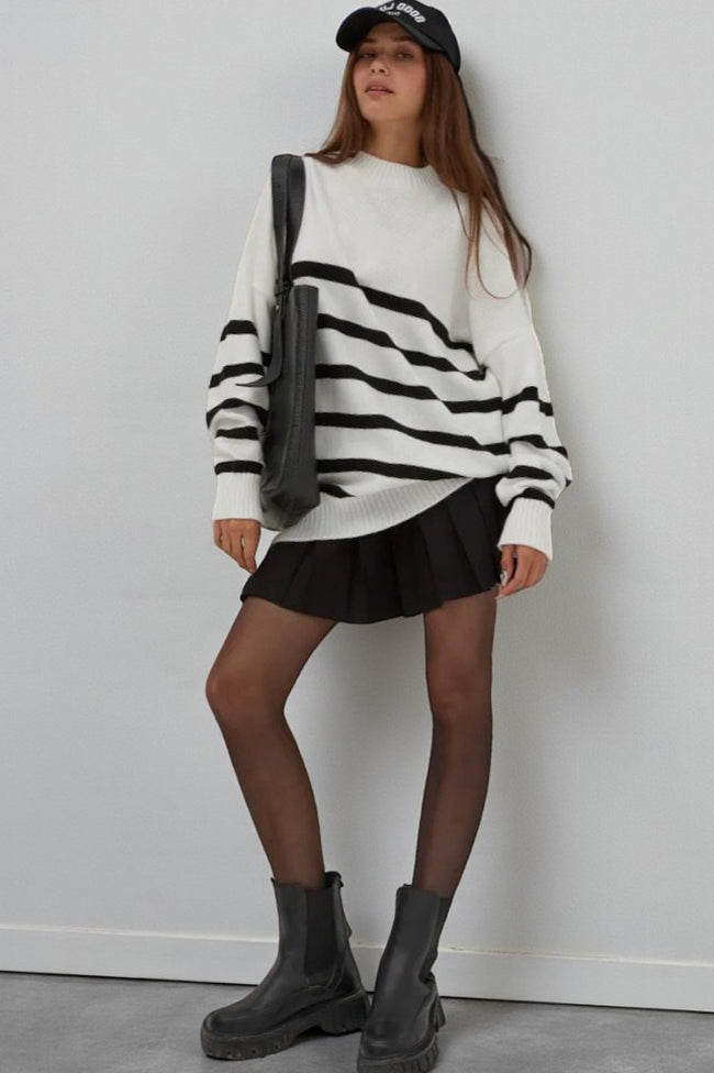 Minimalist Loose Color Block Striped Knit Sweater Main image