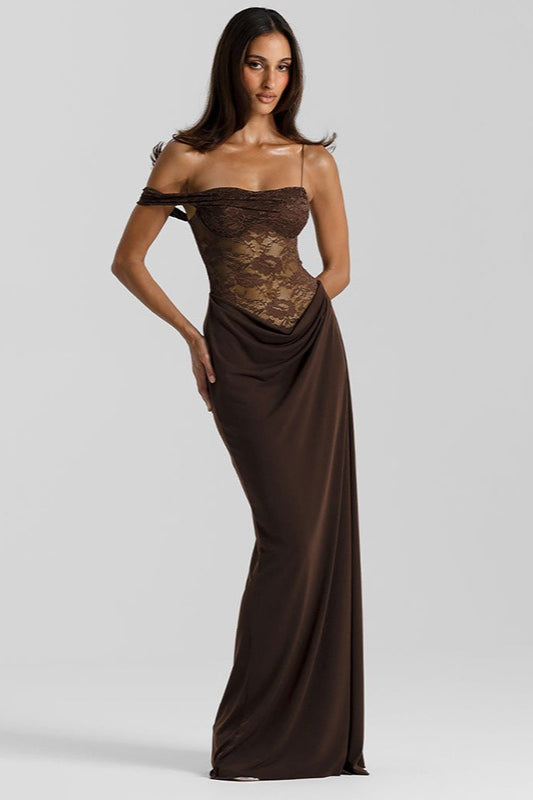 Solid Lace Panel Bodycon Formal Dress Main image