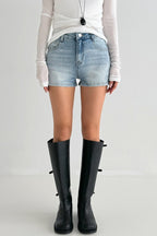 Blue High Waist Washed Minimalist Denim Shorts