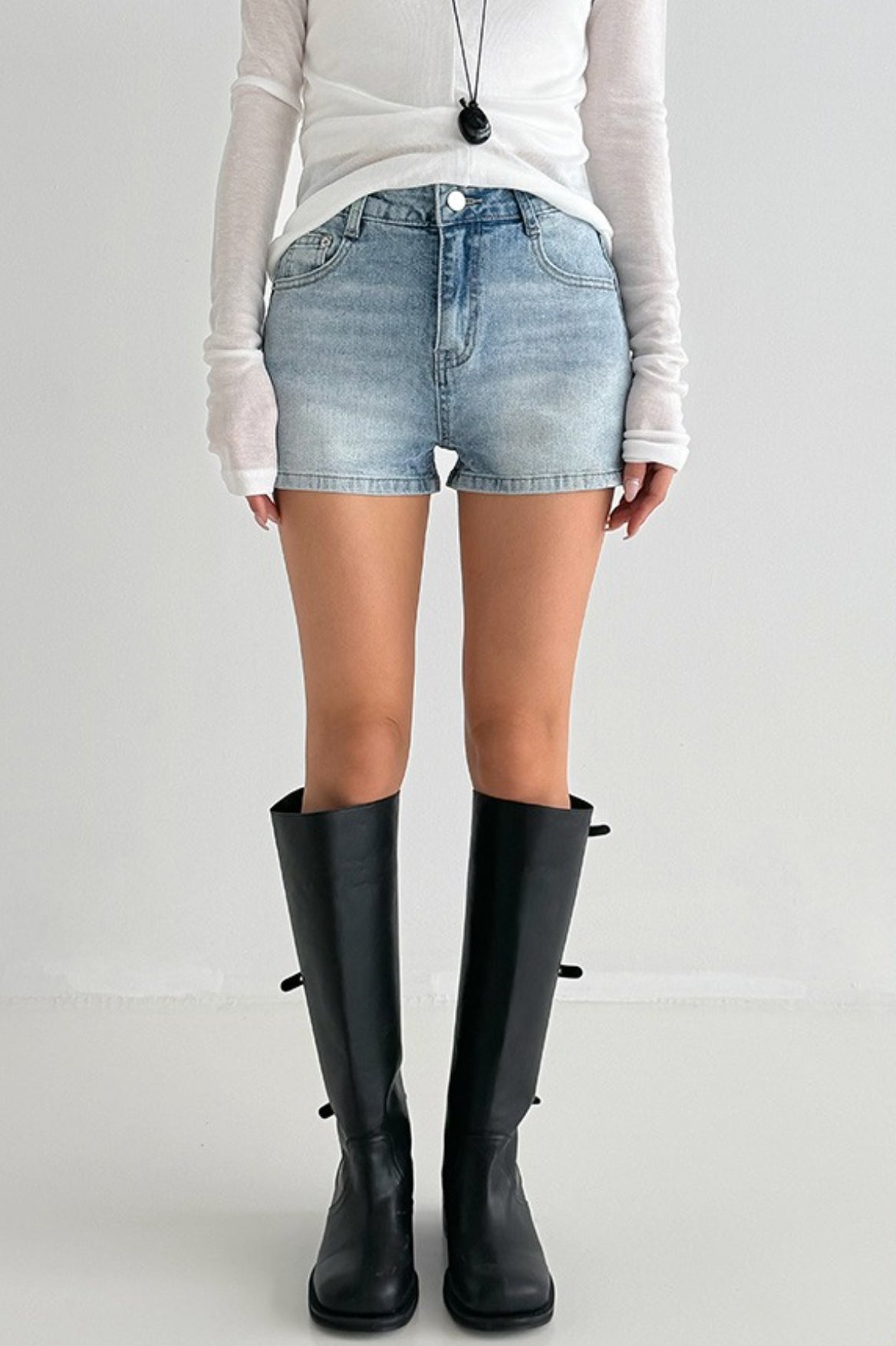 Blue High Waist Washed Minimalist Denim Shorts