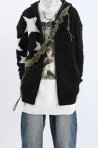 Star Pattern Vintage Knit Zip Up Hoodie