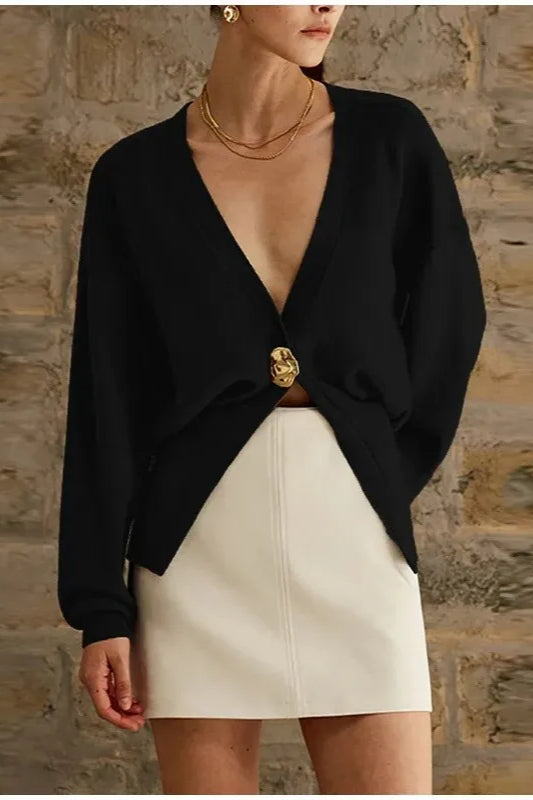 Vintage Button V Neck Knit Cardigan Black / S Main image