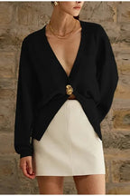 Vintage Button V Neck Knit Cardigan Black / S
