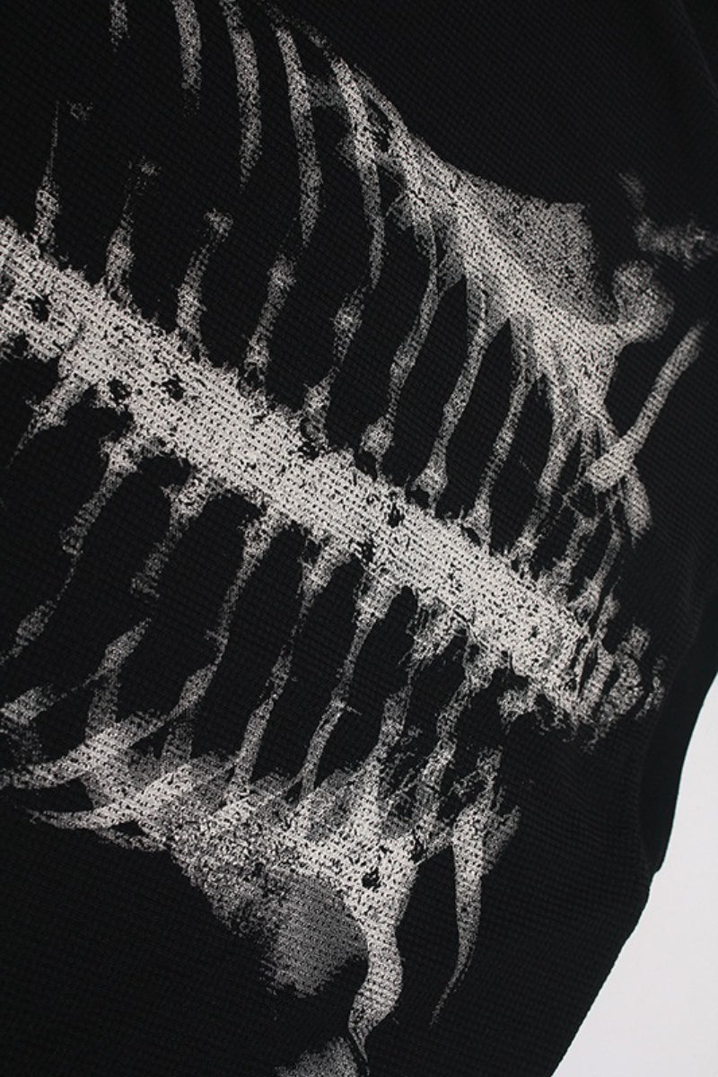 Skeleton Graphic Waffle Oversized Long Sleeve Tee