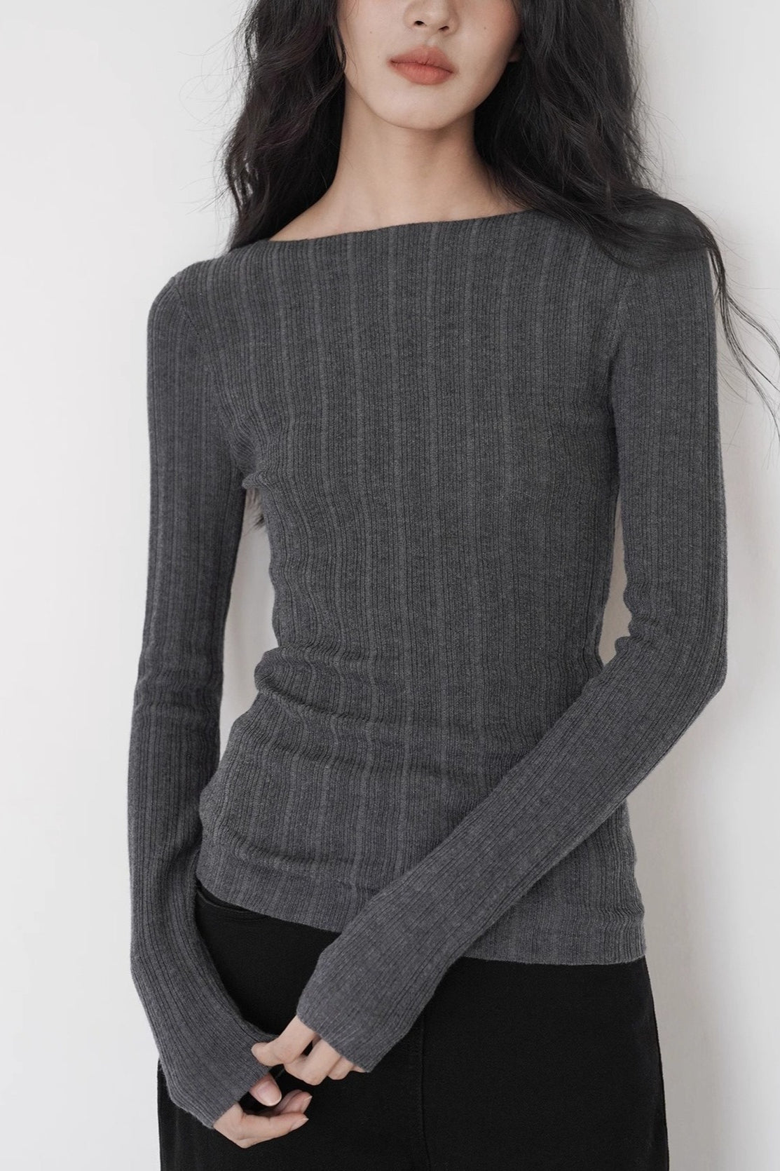 Semi-Sheer Unique Fitted Knit Top Main image