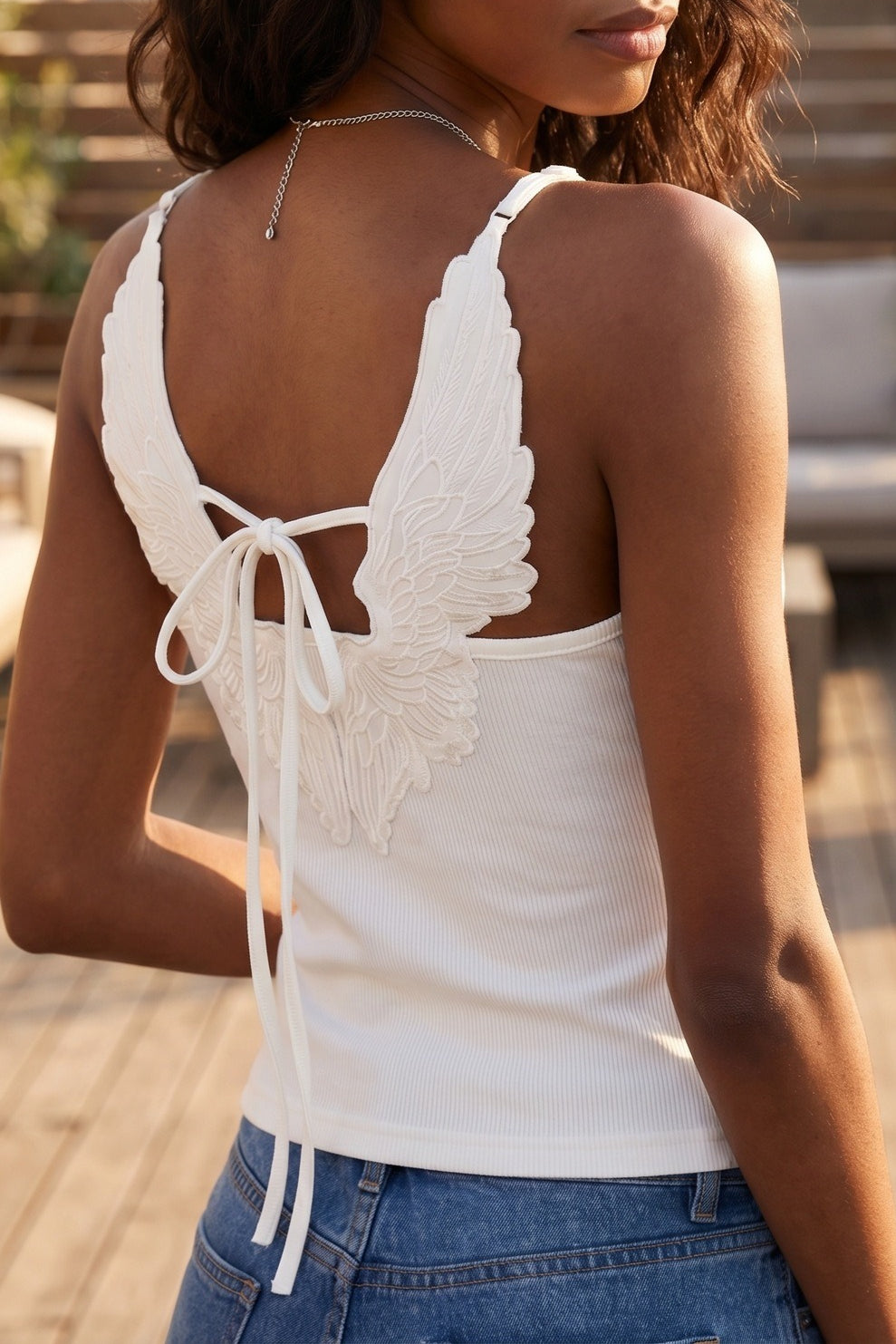 Angel Wing Lace Tie Back Tank Top