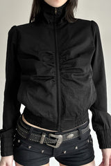 Ruched Waist Biker Jacket Black / S