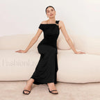 Diagonal Collar High Waist Slim Fit Hip Wrapped Maxi Dress