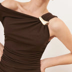 Diagonal Collar High Waist Slim Fit Hip Wrapped Maxi Dress