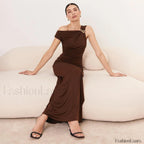 Diagonal Collar High Waist Slim Fit Hip Wrapped Maxi Dress
