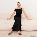 Diagonal Collar High Waist Slim Fit Hip Wrapped Maxi Dress