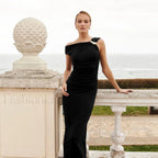 Diagonal Collar High Waist Slim Fit Hip Wrapped Maxi Dress Black / S