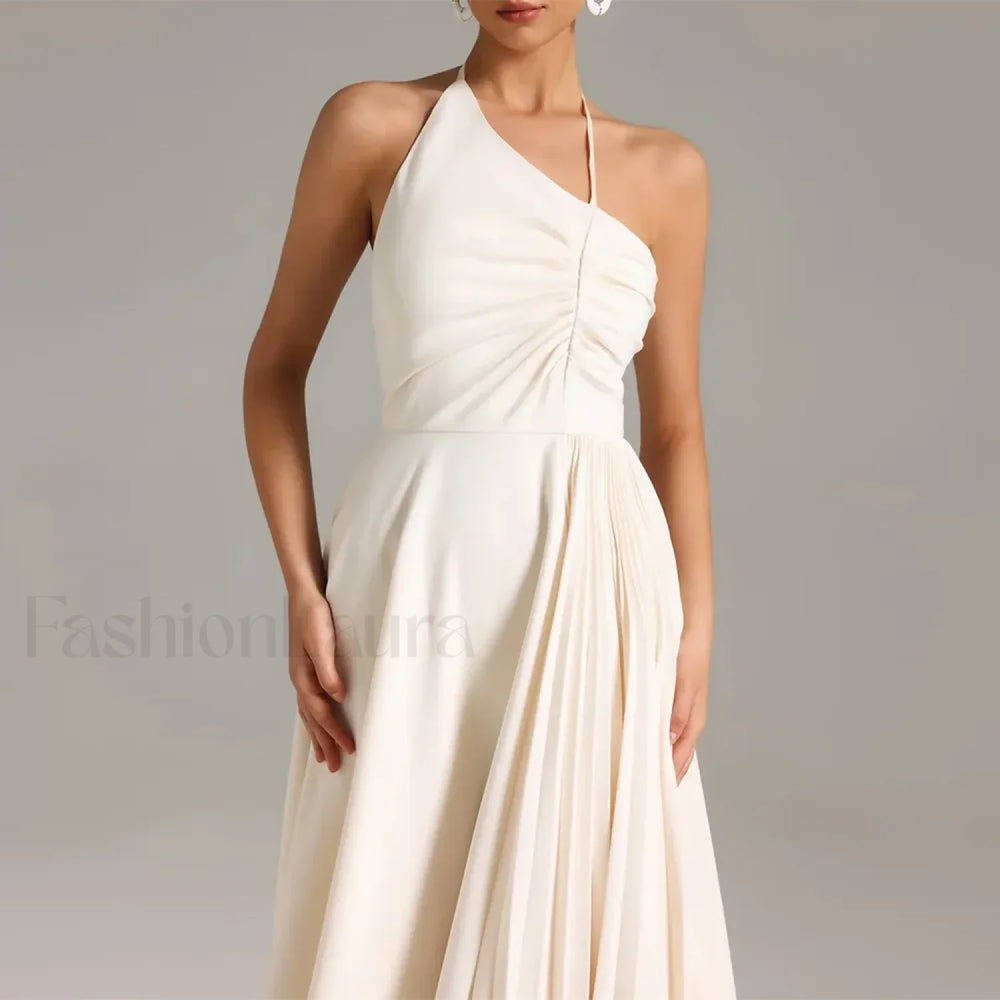 Diagonal Neck Folded Midi Dress APRICOT / S