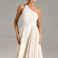 Diagonal Neck Folded Midi Dress APRICOT / S