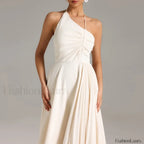 Diagonal Neck Folded Midi Dress APRICOT / S