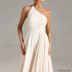 Diagonal Neck Folded Midi Dress APRICOT / S