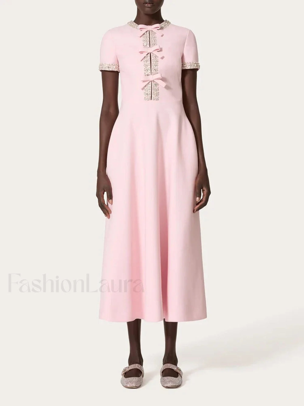 Diamond Bowknot Midi Dress PINK / S