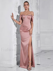 Diamond Pleated Split Maxi Dress