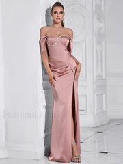 Diamond Pleated Split Maxi Dress