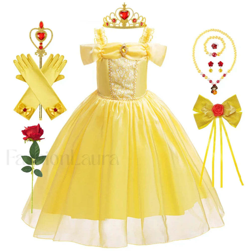 Disney Belle Princess Beauty Beast Cosplay Party Magic Stick Kid Costume 3T (Tag 110) / Belle Dress 01