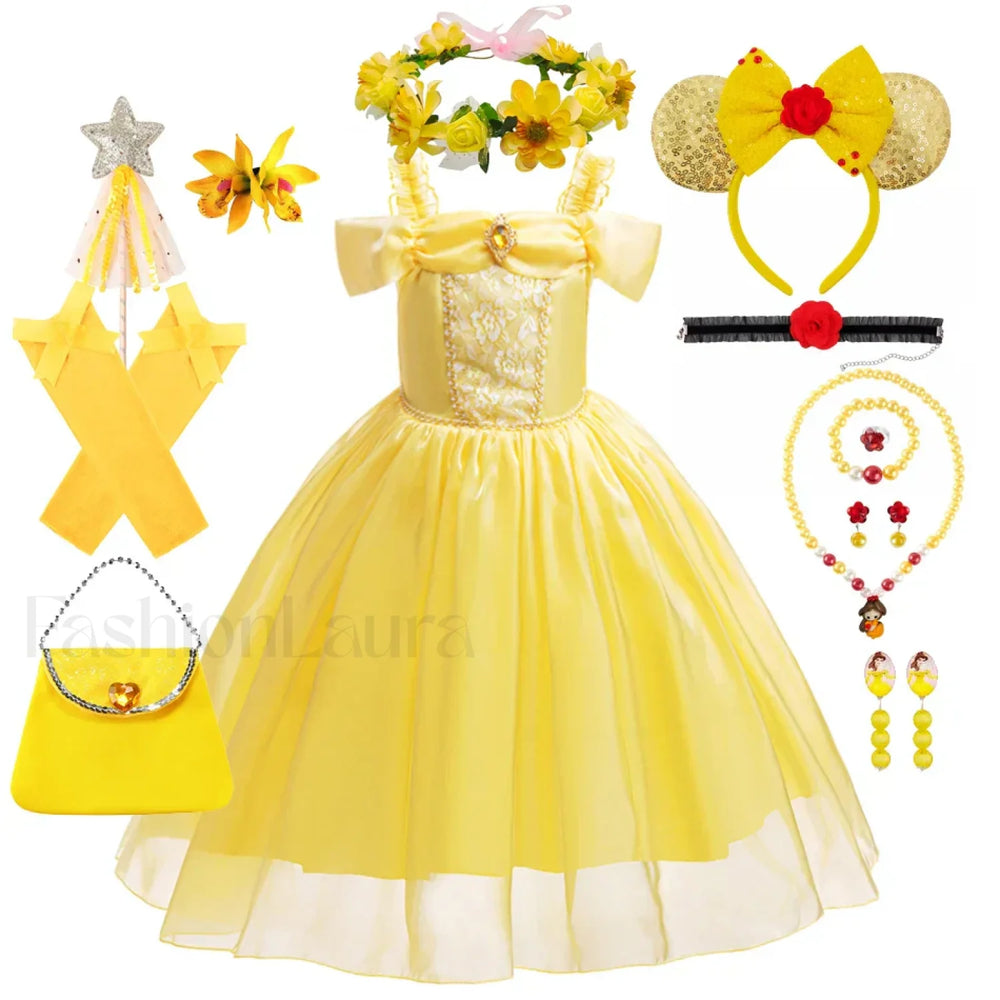 Disney Belle Princess Beauty Beast Cosplay Party Magic Stick Kid Costume 3T (Tag 110) / Belle Dress 03