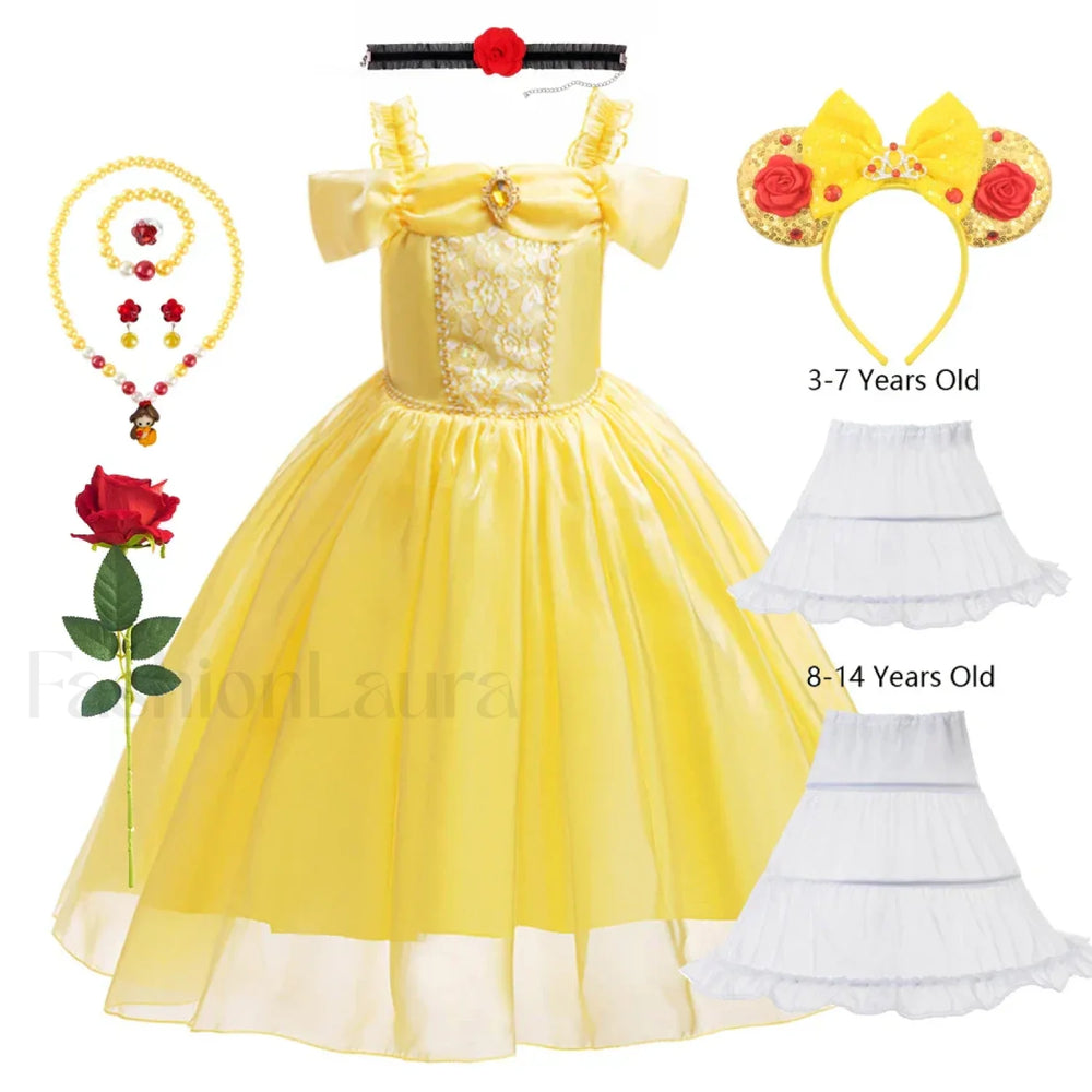 Disney Belle Princess Beauty Beast Cosplay Party Magic Stick Kid Costume 3T (Tag 110) / Belle Dress 04
