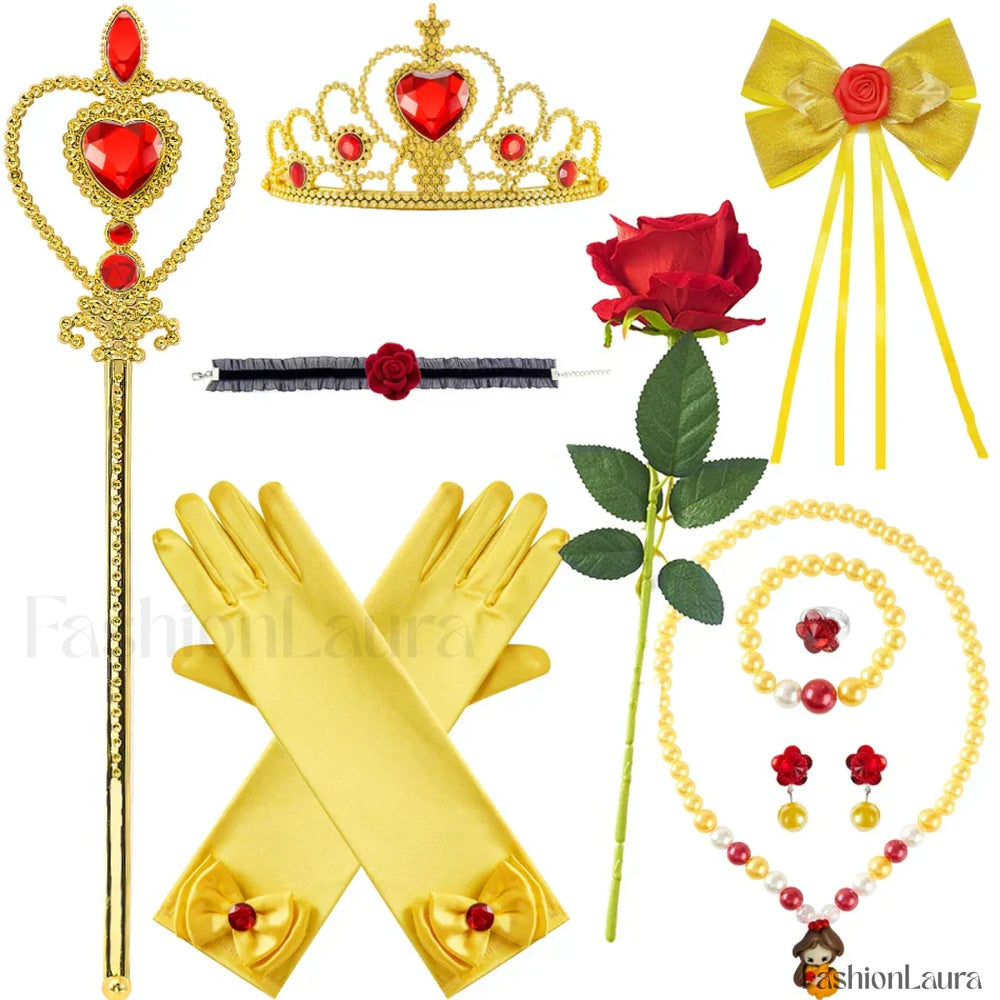 Disney Belle Princess Beauty Beast Cosplay Party Magic Stick Kid Costume 3T (Tag 110) / Gloves Set