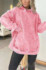 Distressed Washed Denim Hoodie Pink / S