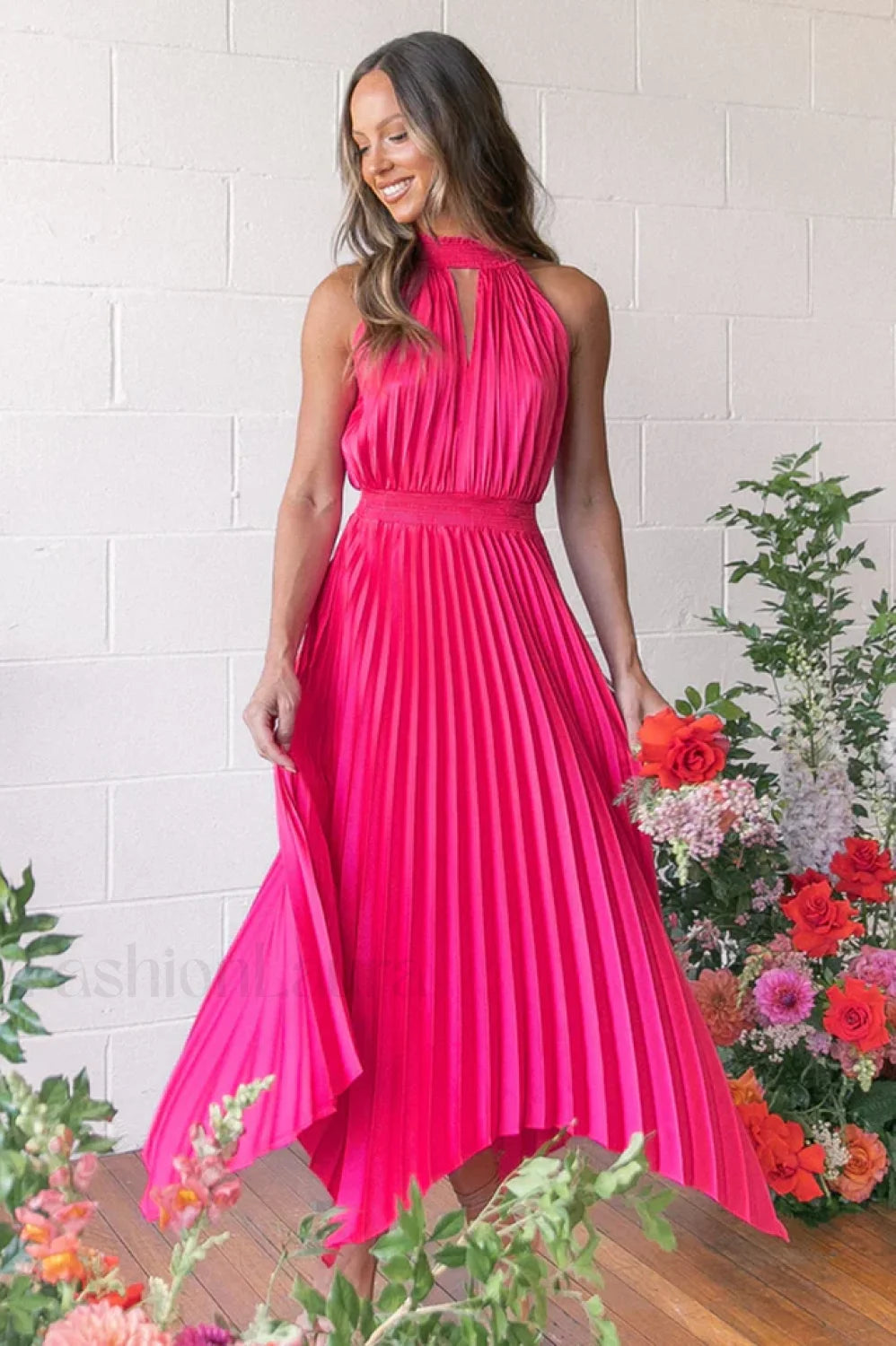 Dominique Elegant Midi Dress S / Hot Pink