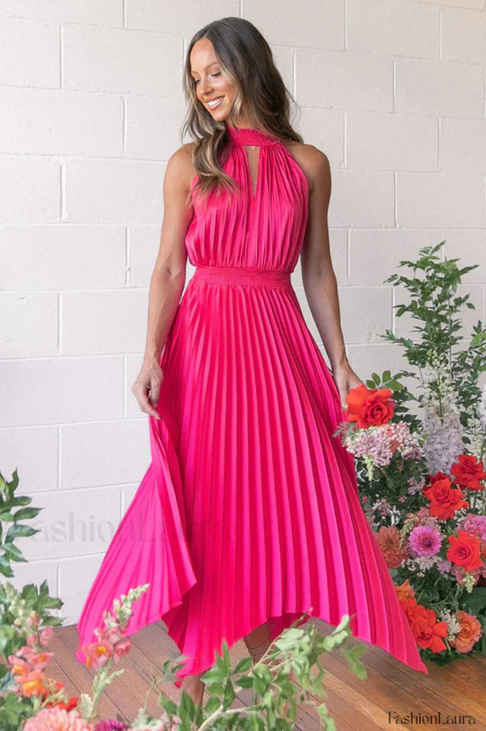 Dominique Elegant Midi Dress S / Hot Pink
