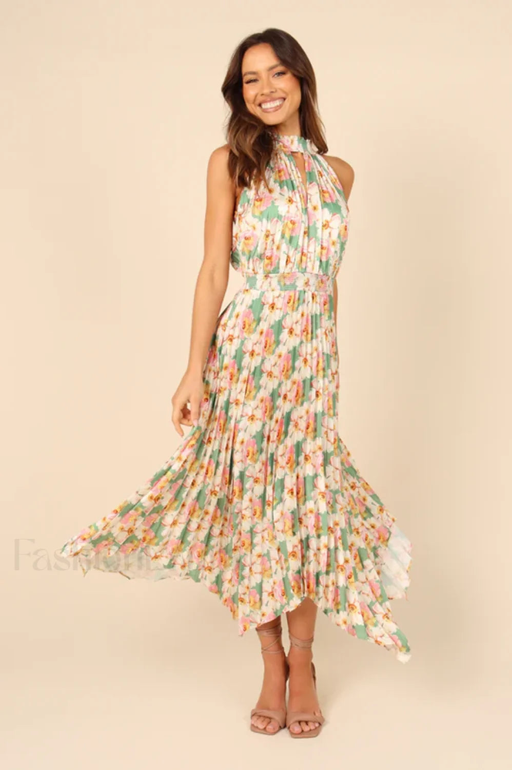 Dominique Elegant Midi Dress S / Sage Floral Main image