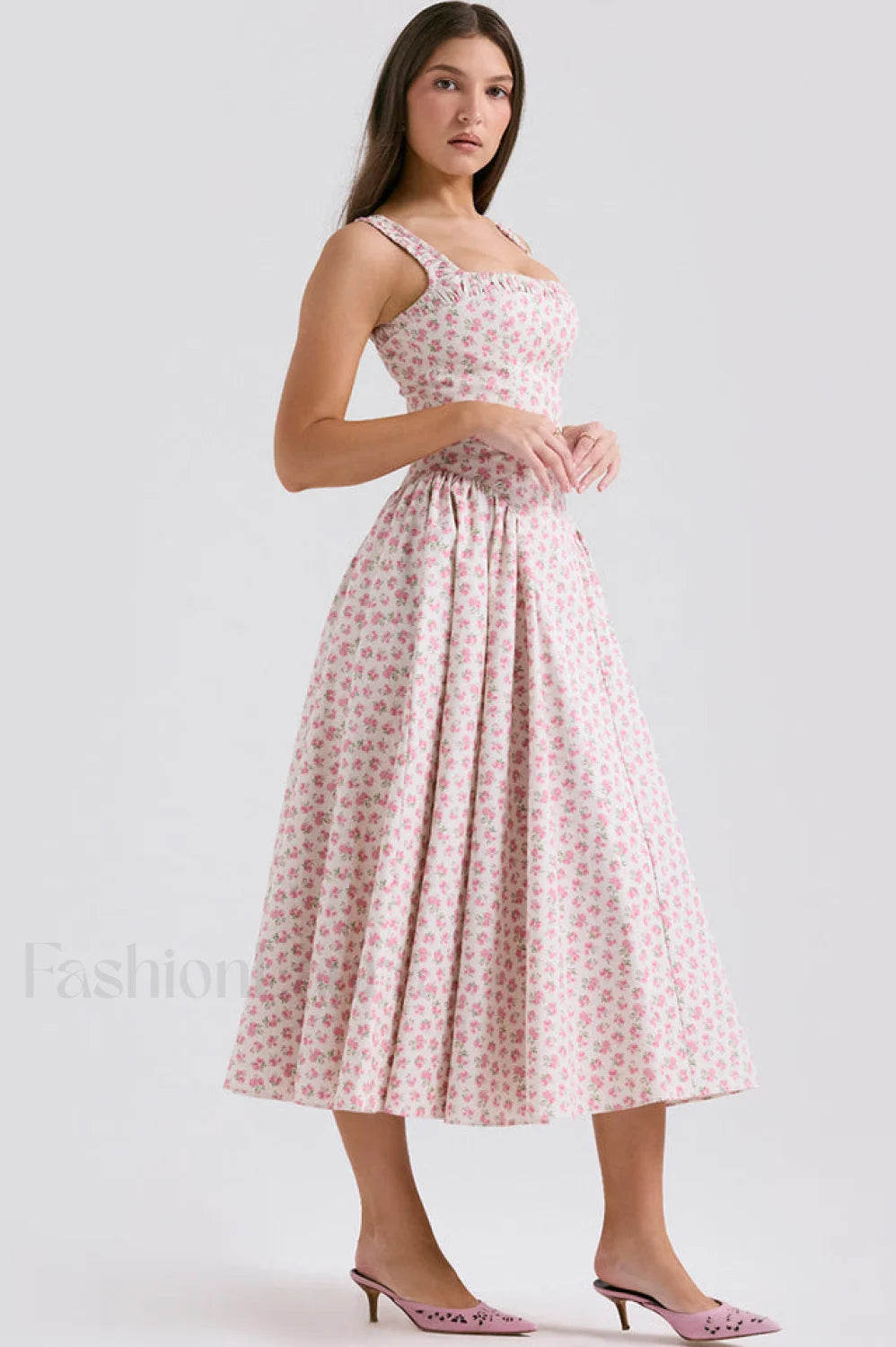 Dorothy White Stylish Rosebud Print Sundress