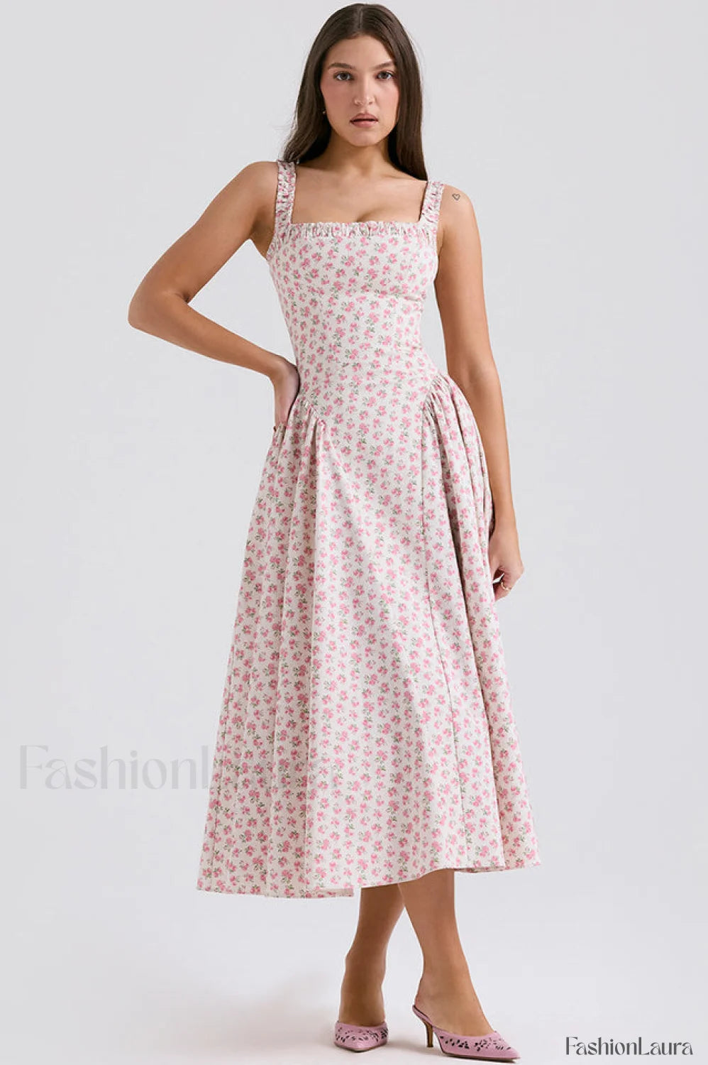 Dorothy White Stylish Rosebud Print Sundress S / White Rosebud Print