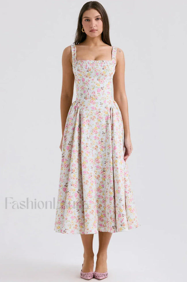 Dorothy White Stylish Rosebud Print Sundress S / Light Blue Meadow Print Main image