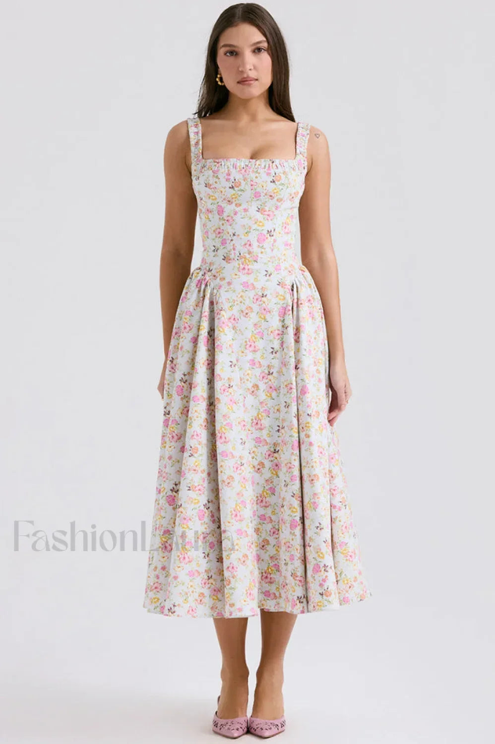 Dorothy White Stylish Rosebud Print Sundress S / Light Blue Meadow Print Main image
