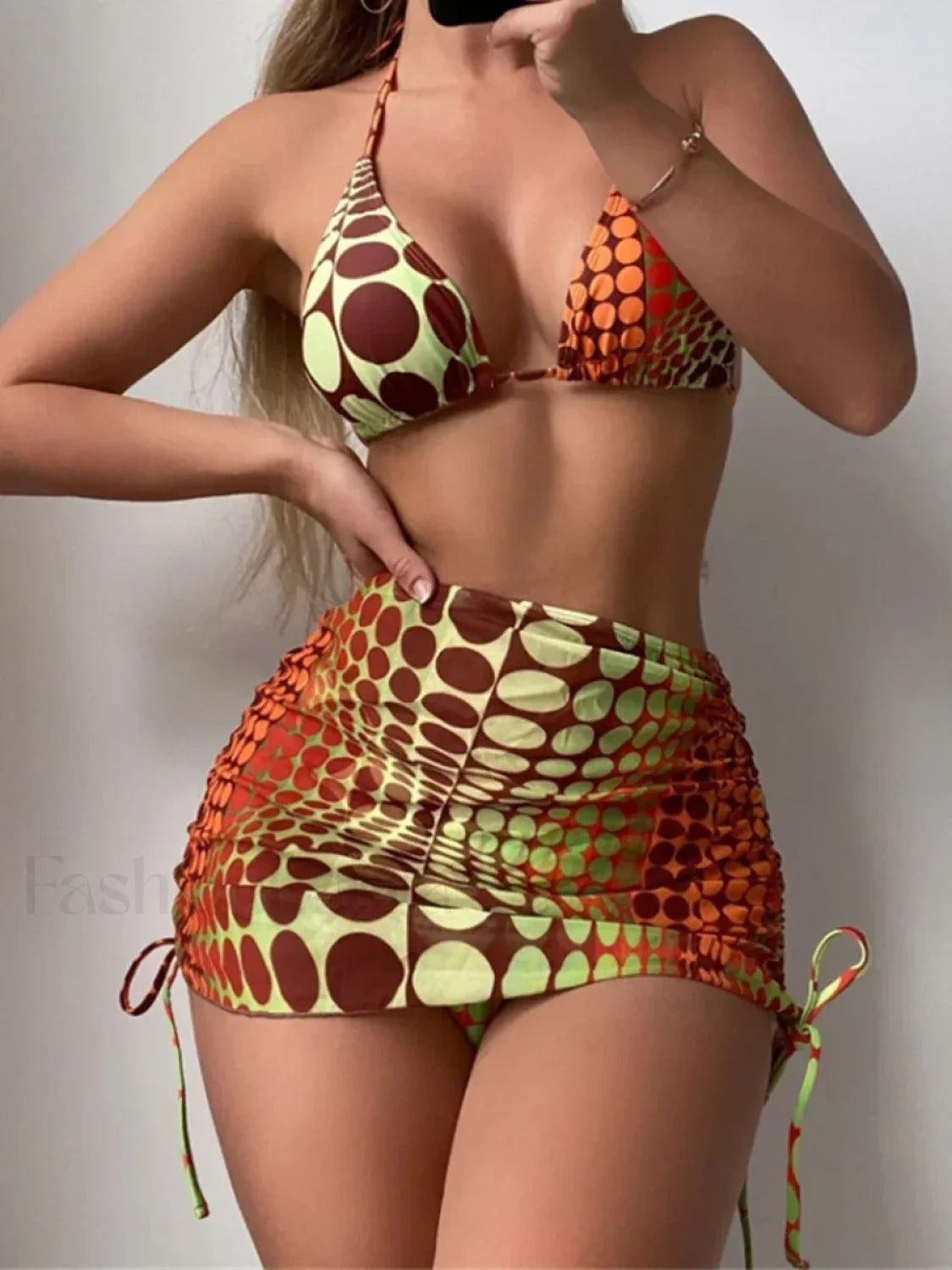 Dot Print Halter Triangle Three Piece Set Main image